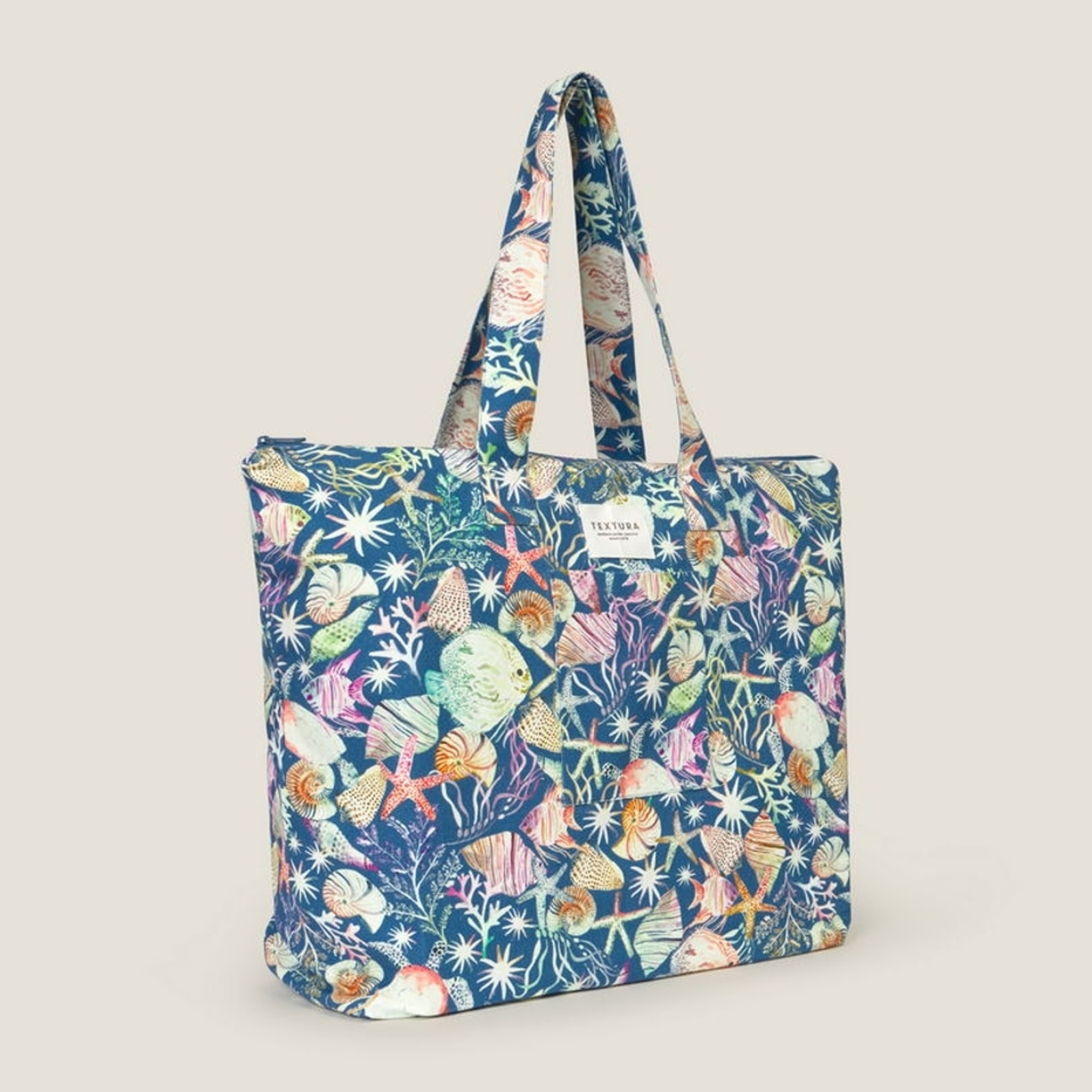 Bolso de playa con estampado marino Sia color azul 100% Algodón