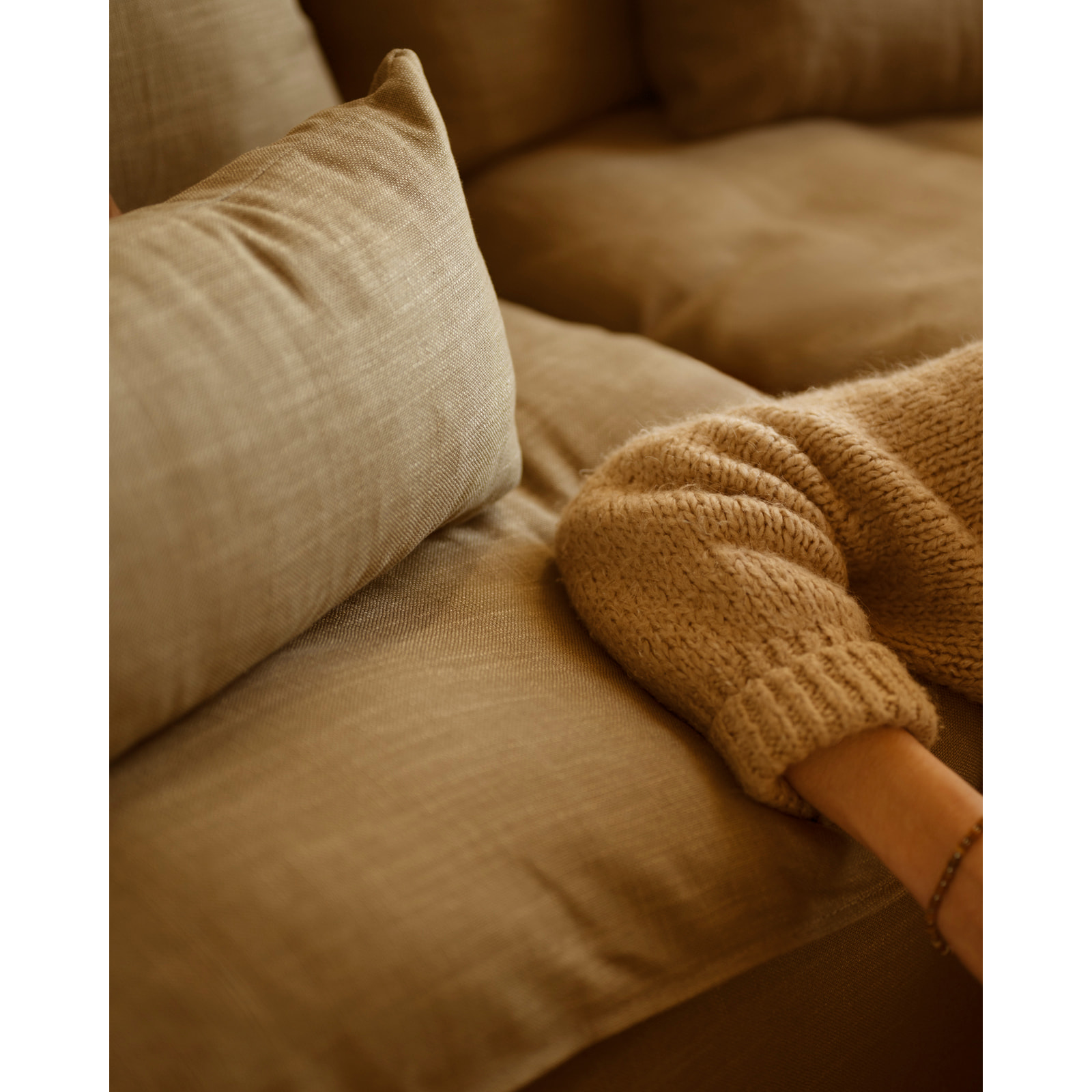 Module en coton et lin avec accoudoir gauche déhoussable ton vert de 97x96cm Hauteur: 99 Longueur: 97 Largeur: 96