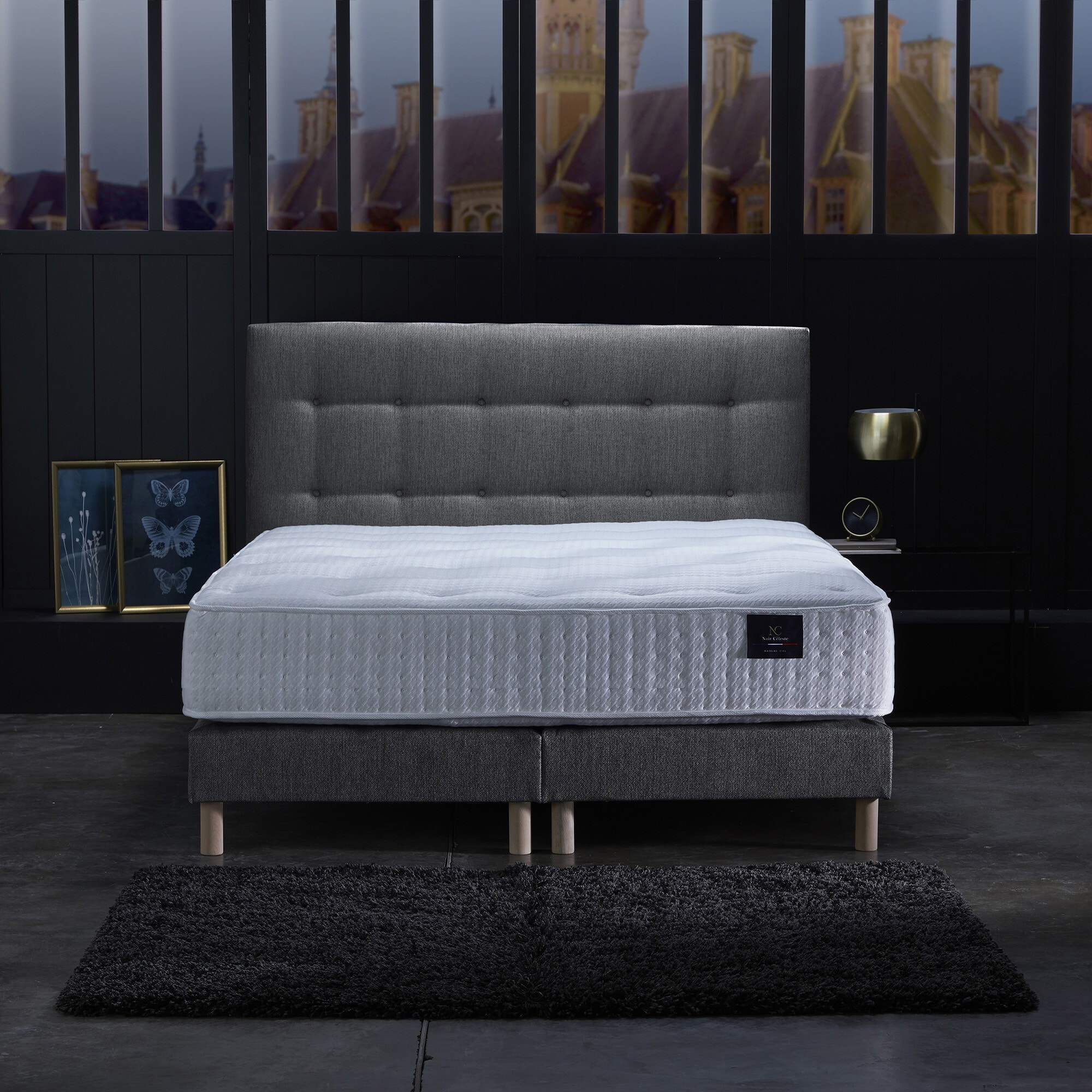 Ensemble Artémis 2 + tête de lit capitonnée - Matelas ressorts ensachés Mémoire de forme Latex