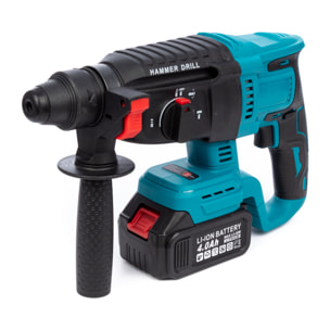 Martello perforatore con motore senza spazzole e 2 batterie da 13000 mAh.