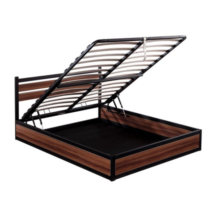 Ensemble lit coffre avec tête de lit & matelas | Mémoire de forme et ressorts ensachés | Espace de Stockage jusqu'à 900 L | Robuste et Large Angle d’Ouverture | Bois et métal | Bois foncé