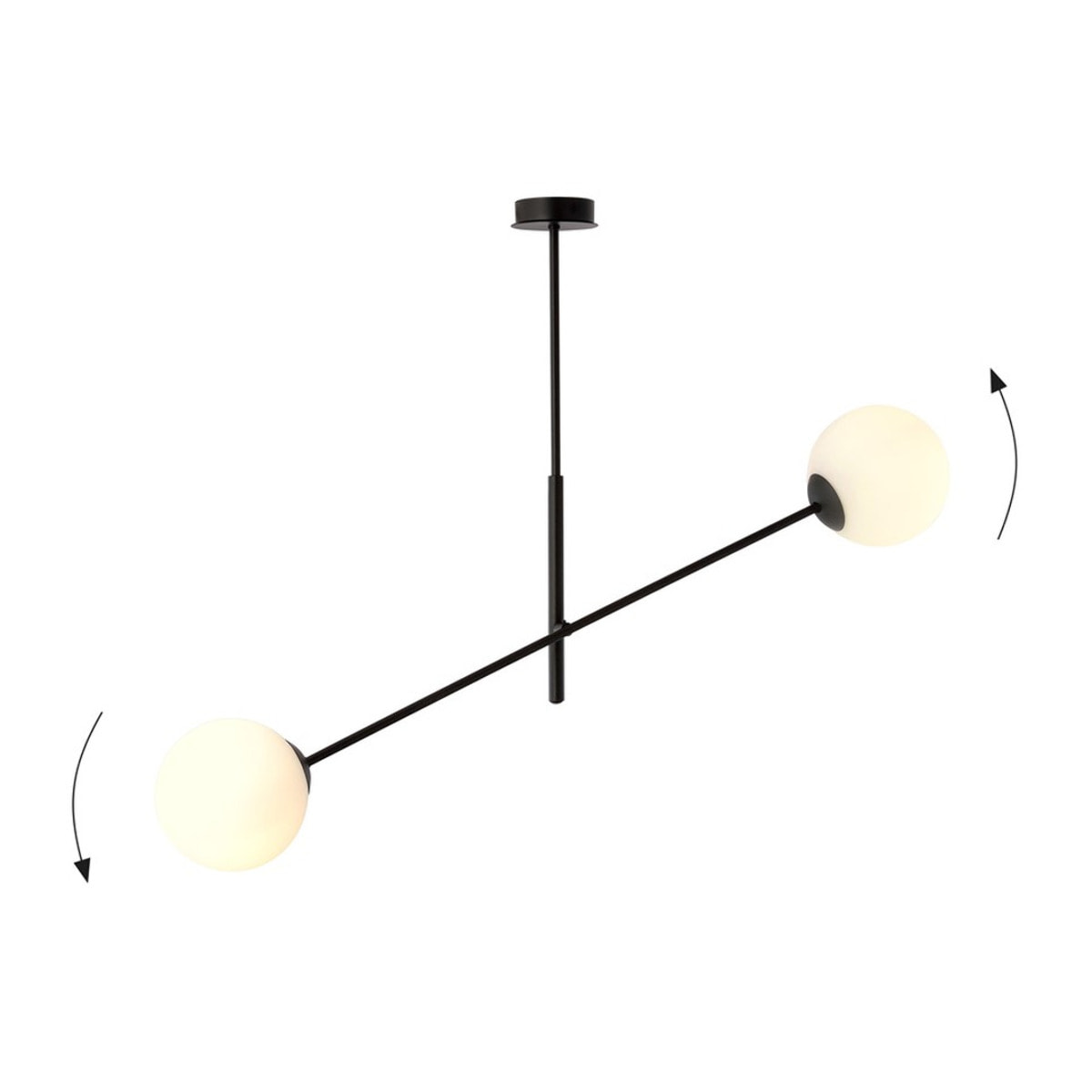 Lampada a sospensione LINEAR con struttura in acciaio nero e sfere in vetro