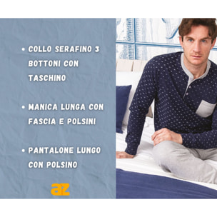 Pigiama Uomo in Caldo Cotone De Fonseca, Art. FR239 Blu