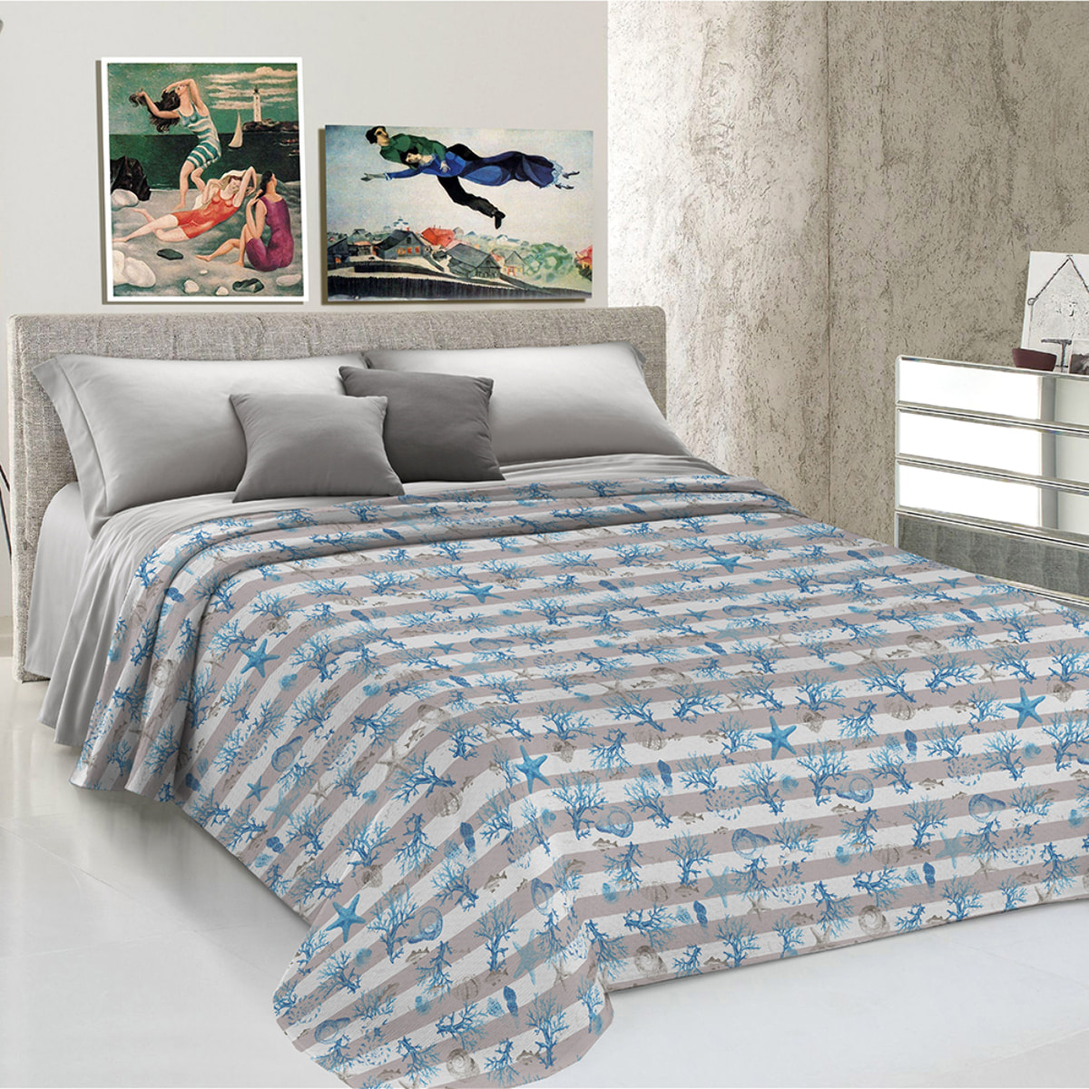 Copriletto di cotone marina riga azzurro