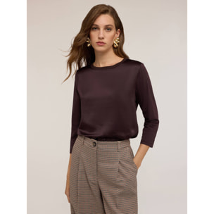 Motivi - T-shirt basic bimaterica - Marrone