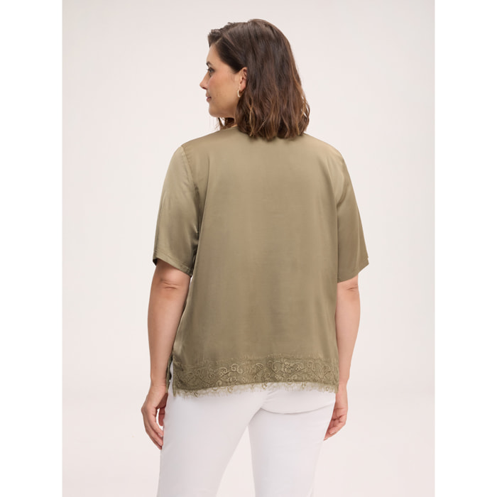 Fiorella Rubino - Blusa de satén con detalles de encaje - Verde militare
