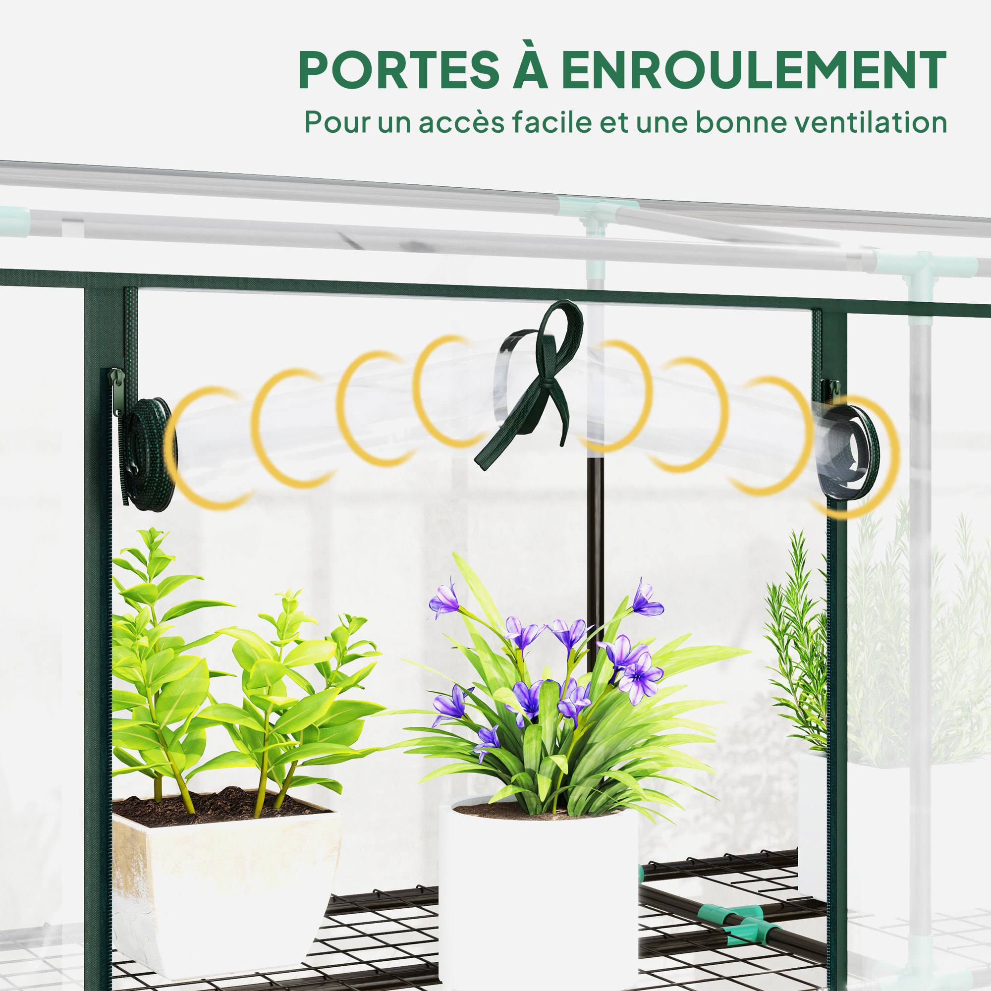 Serre de jardin balcon avec étagères métalliques 3 niveaux 3 portes acier noir PVC transparent