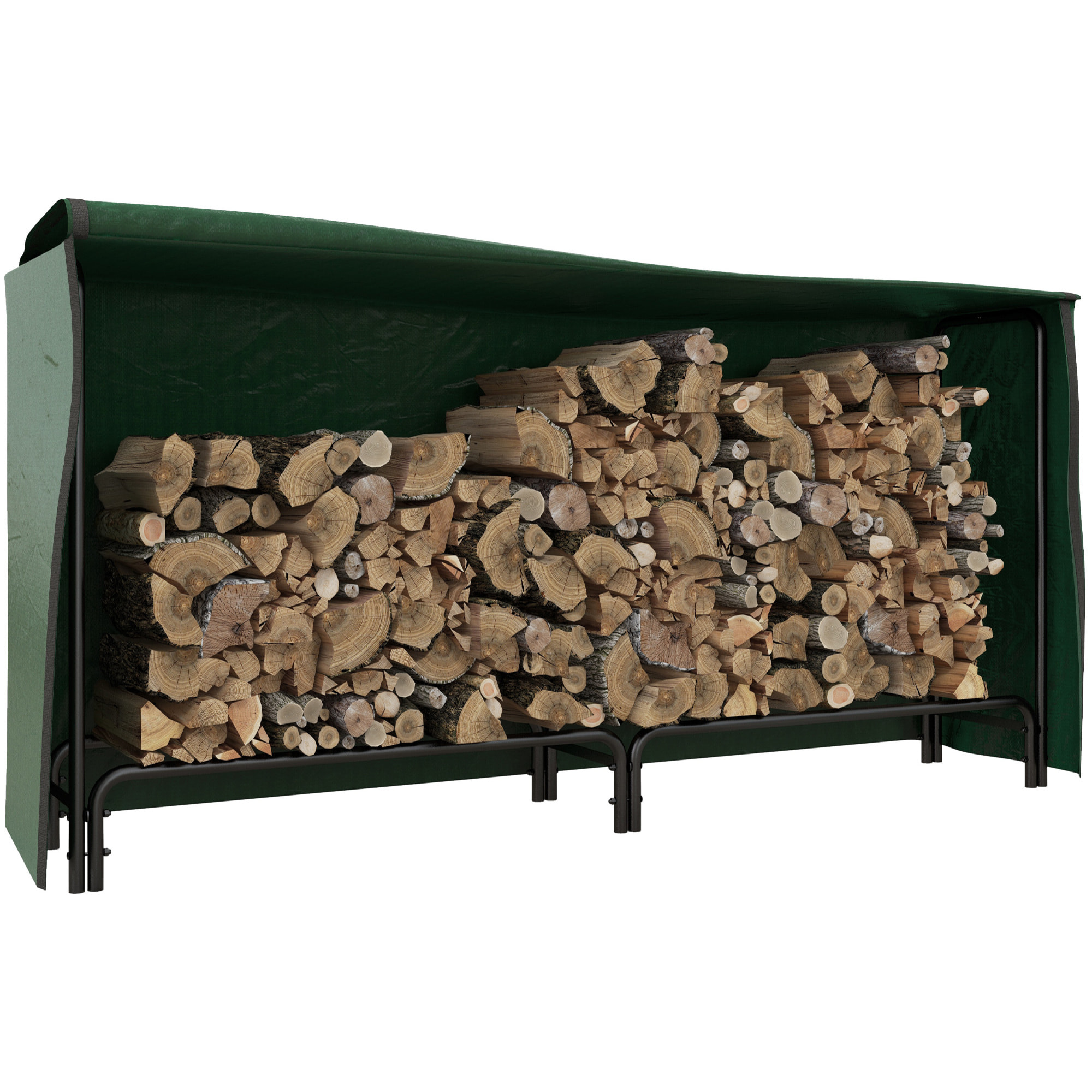 Soporte para Leña con Cubierta Estante de Leña Leñero de Metal Ajustable con Estante para Interior y Exterior Carga 200kg 200x36x99 cm Verde Oscuro y Negro