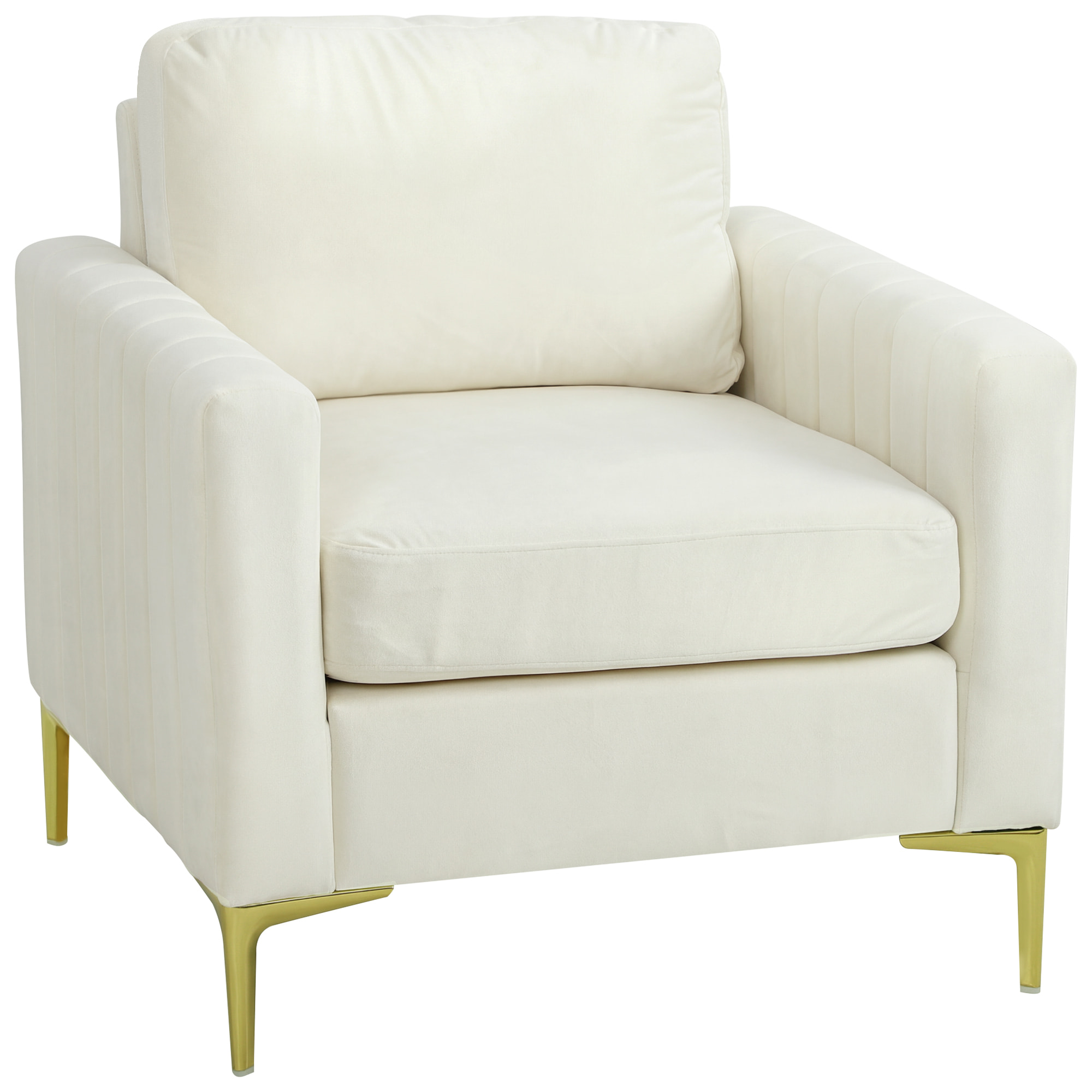 Butaca de Salón, Sillón Relax de 81 cm, Tapizado en Terciopelo, Cojines Gruesos, Patas de Metal, Estructura de Madera, para Sala de Estar, Dormitorio, Oficina, Crema