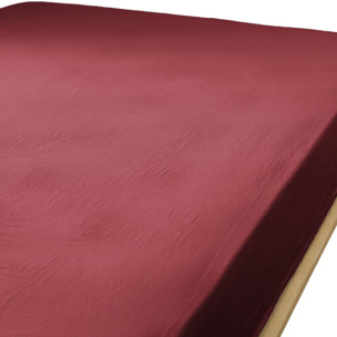 Drap housse - bonnet:30cm - 100% gaze de coton lie de vin