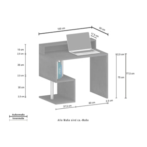 Scrivania Dcalafior, Scrittoio lineare con ripiani portaoggetti e luci LED, Scrivania ufficio multiuso con sopralzo, 100x50h93 cm, Rovere