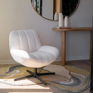 Fauteuil pivotant en tissu bouclé blanc cassé - Elvis