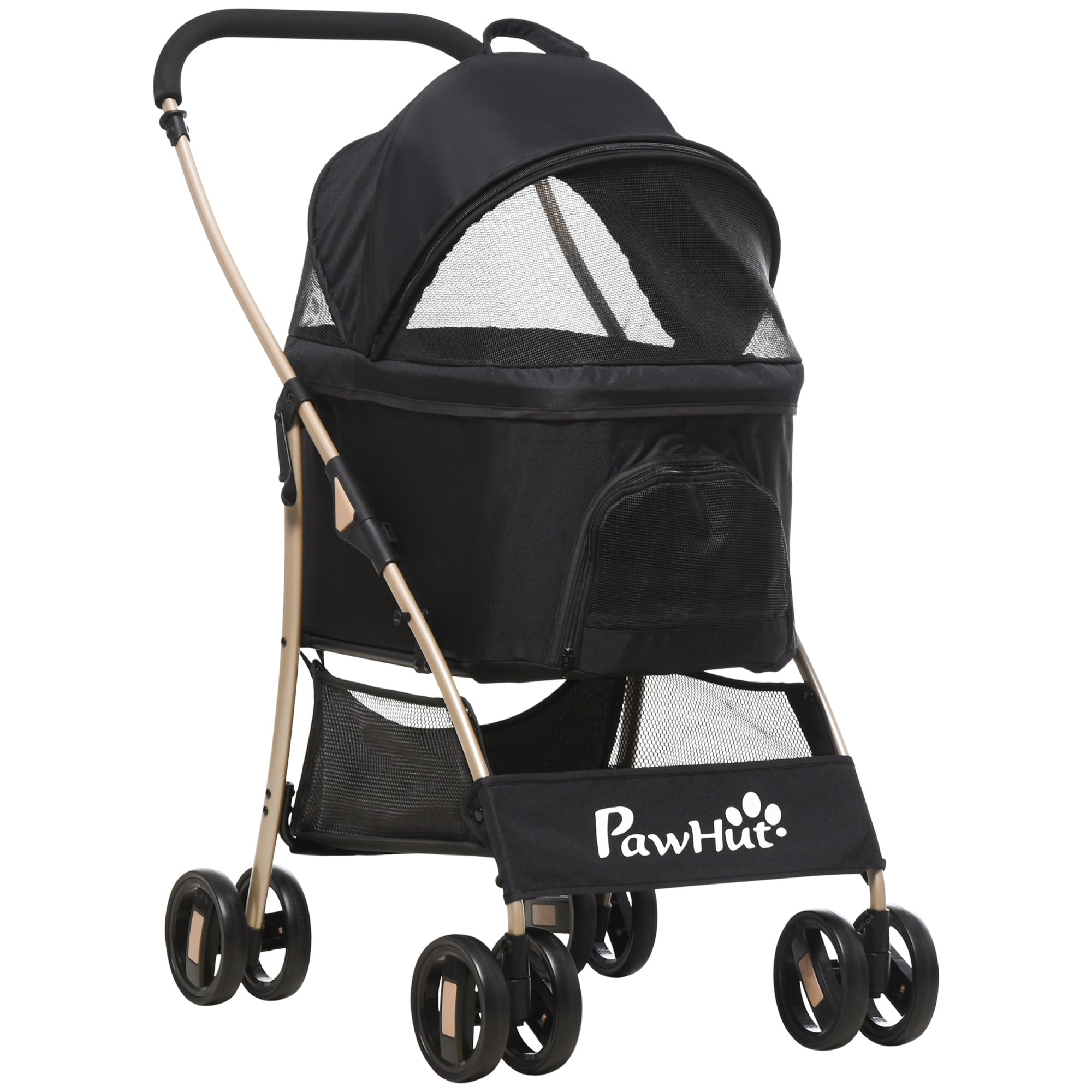 3 en 1 Cochecito para Mascotas Carrito para Perros y Gatos Desmontable Bolsa de Transporte Plegable con Cesta de Almacenaje y Frenos Tela Oxford 600D Carga 15 kg 82x49,5x98 cm Negro