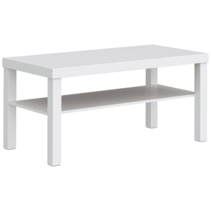 Table basse de salon  2 niveaux avec étagère de rangement - blanc