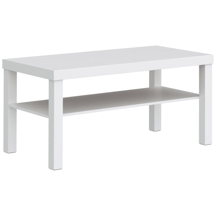 Table basse de salon  2 niveaux avec étagère de rangement - blanc