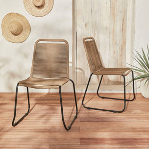 Lot de 2 chaises de jardin en corde BRASILIA. beige. empilables. extérieur