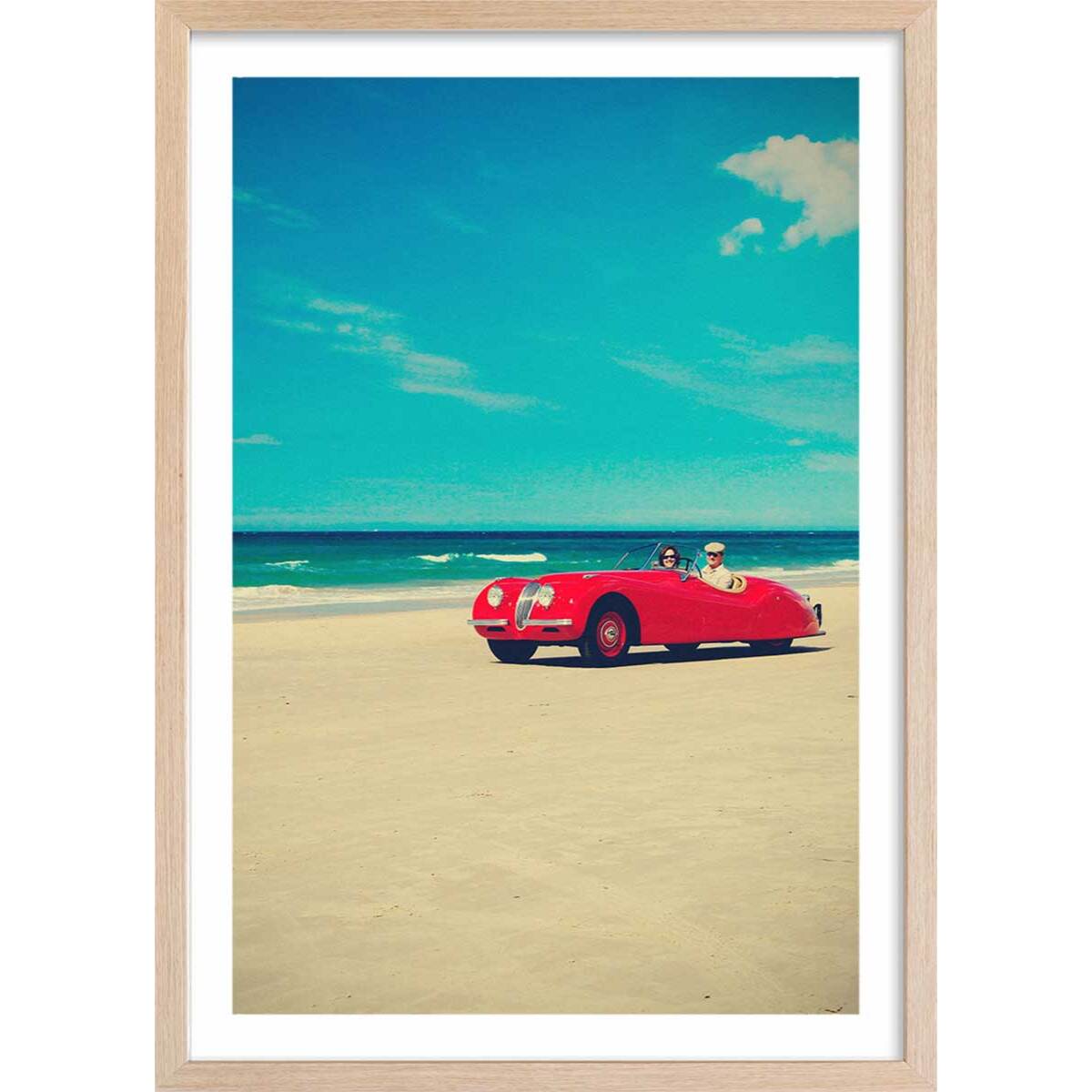 Poster red car Affiche + cadre en bois - Chêne