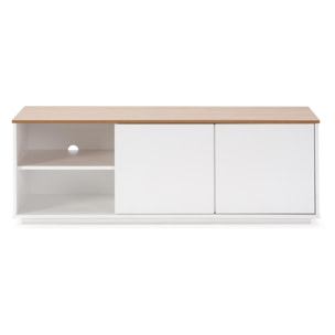 Mueble TV Bob 2 Puertas 2 Huecos Blanco/Roble, Madera Maciza