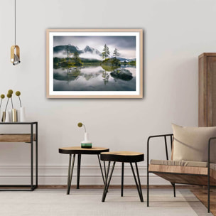 Affiche paysage matin pluvieux en bavière Affiche + cadre en bois - Chêne