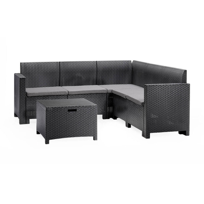 Set salotto da esterno Somnus, Salottino outdoor, Set da balcone o giardino, Composizione soggiorno per esterni, Made in Italy, Antracite