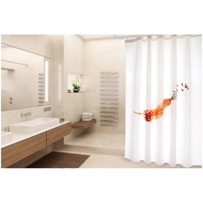 Rideau de douche Polyester INDIA 180x200cm QUALITE PREMIUM Orange & Blanc - Anneaux inclus MSV