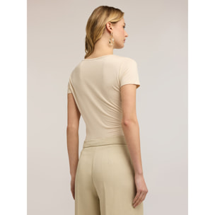 Motivi - T-shirt in jersey con drappeggio - Beige