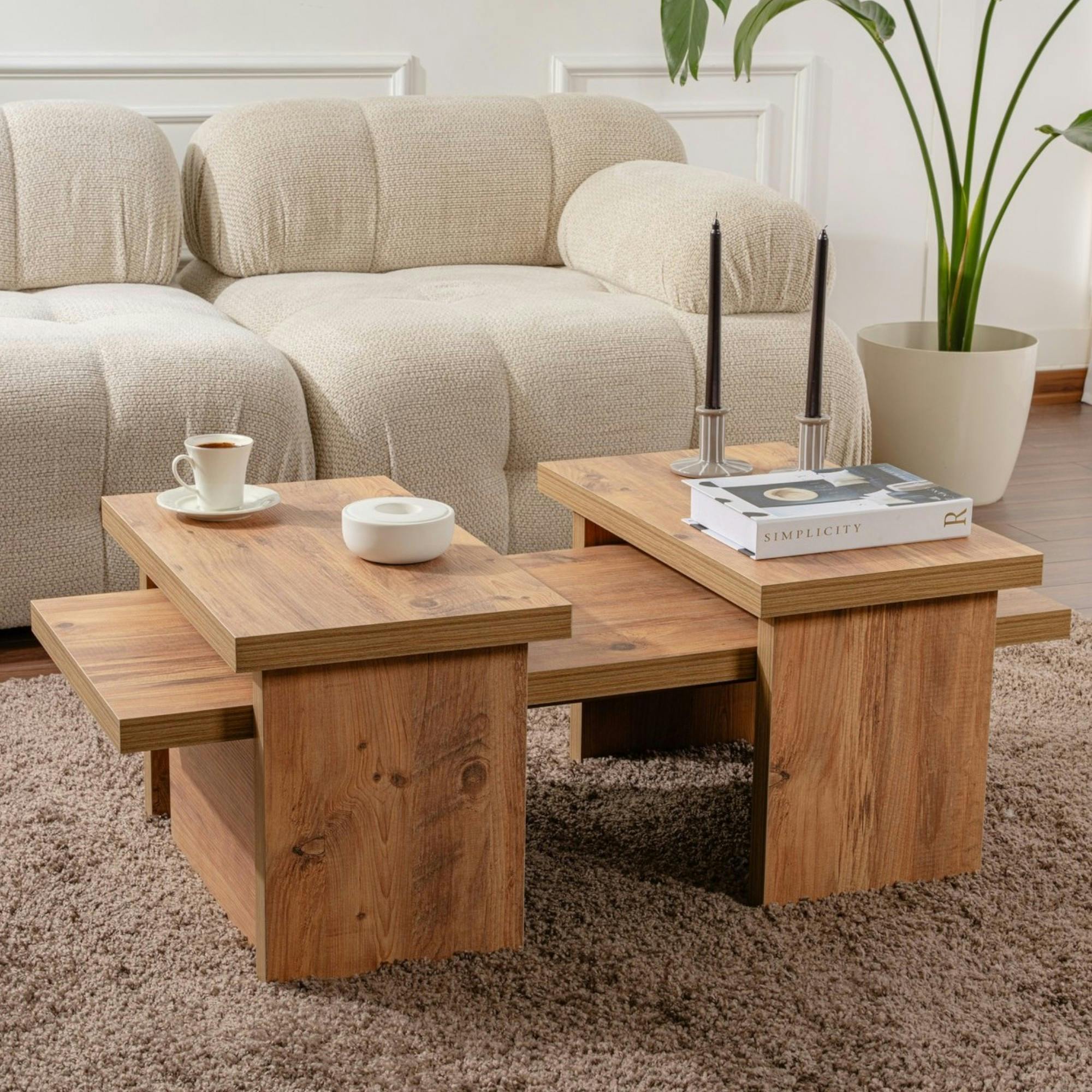 Table basse gigogne design – effet bois (3 pièces) MARFA