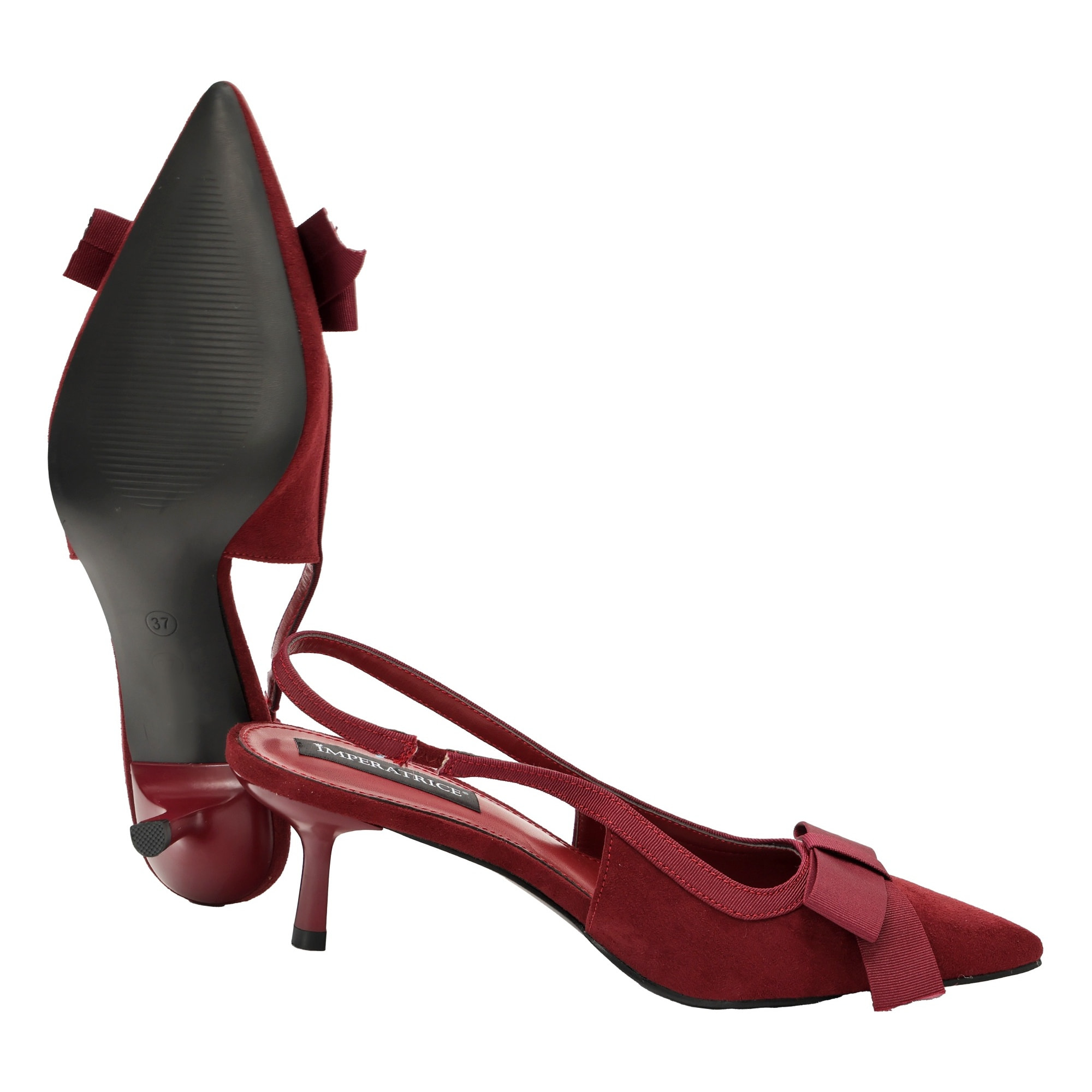 Decolletè in simil-pelle scamosciata con fiocco gross-grain