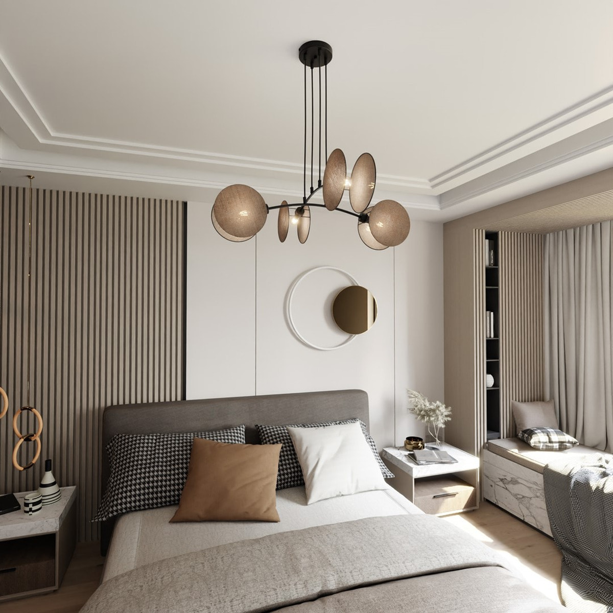 Lampada a sospensione MOTIF in acciaio nero e tessuto beige