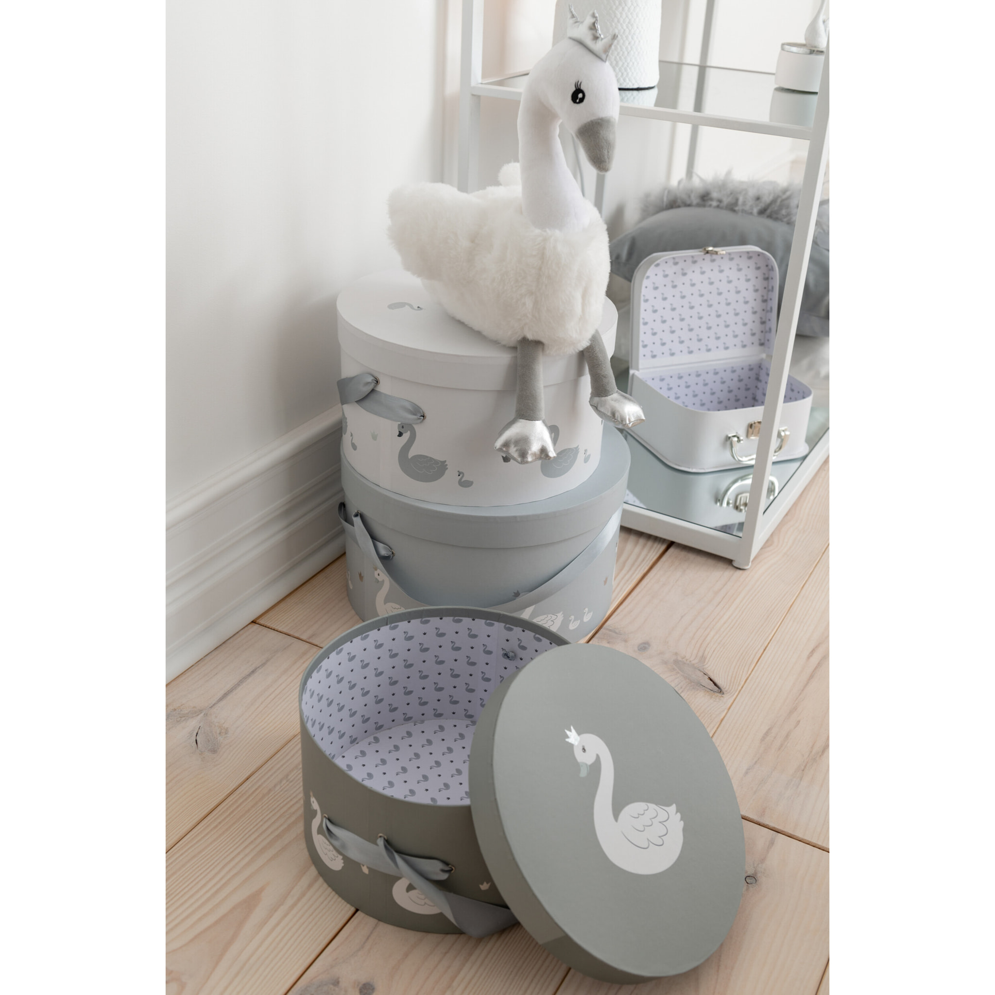 J-Line boîte Cygne - papier - blanc/gris - 3 pcs
