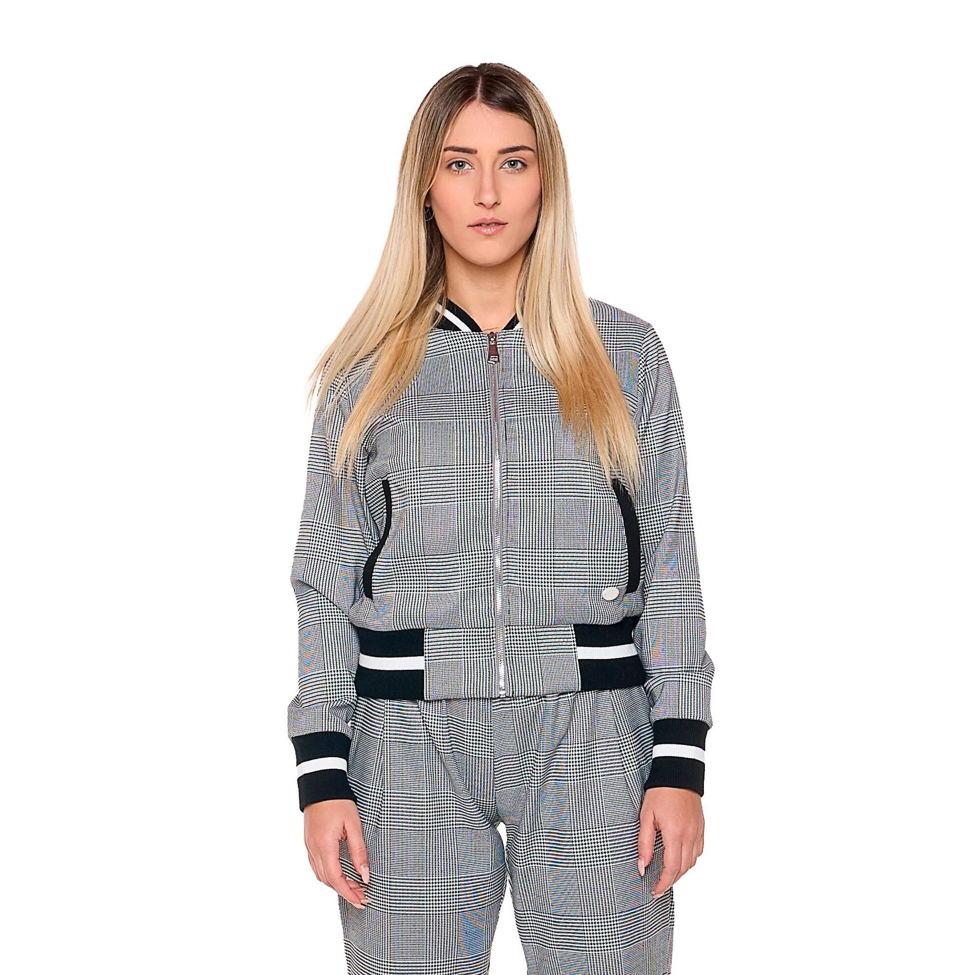 Sudadera de mujer "Príncipe de Gales" con cremallera "Perla"