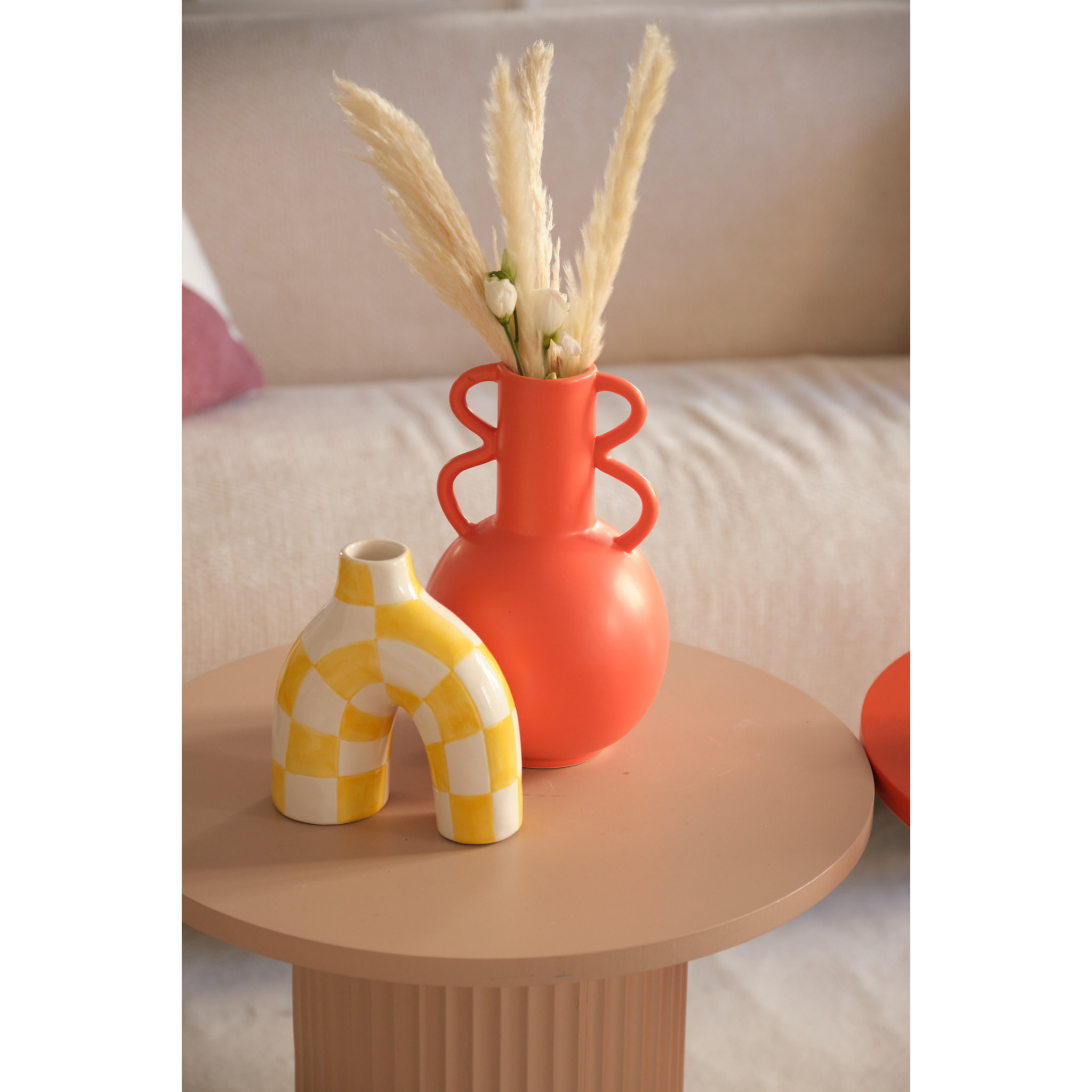 Phoenix - Vase art moderne à damier jaune