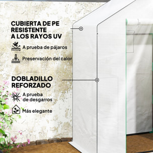Invernadero de Exterior Invernadero Pequeño de 3 Niveles con 6 Estantes Puerta Enrollable Cubierta de PE y Marco de Acero para Cultivos Plantas Flores 143x74x190 cm Blanco