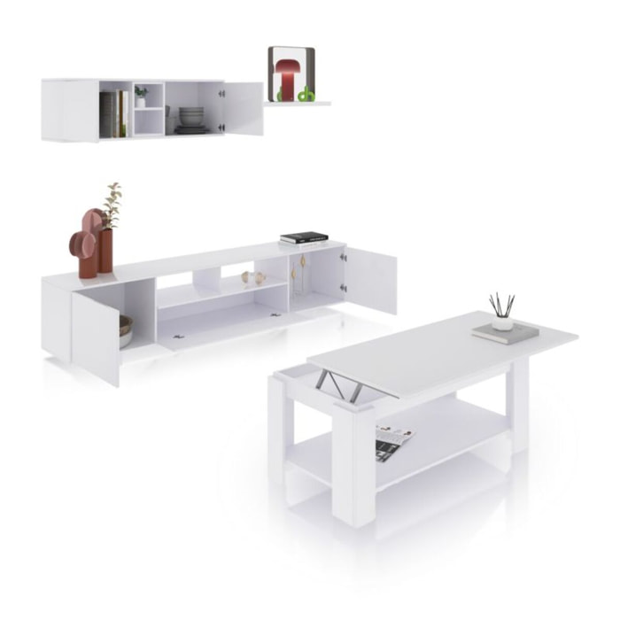 Pack salón con mesa de centro Kenzo Plus V1 Blanco Brillo - Gris Antracita