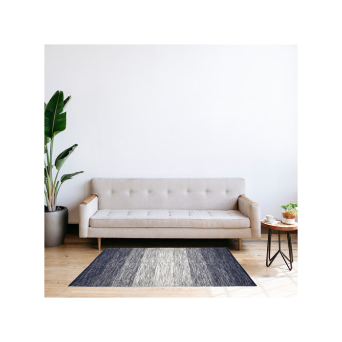 Tapis rectangulaire en coton brodé dégradé bleu - MARINE