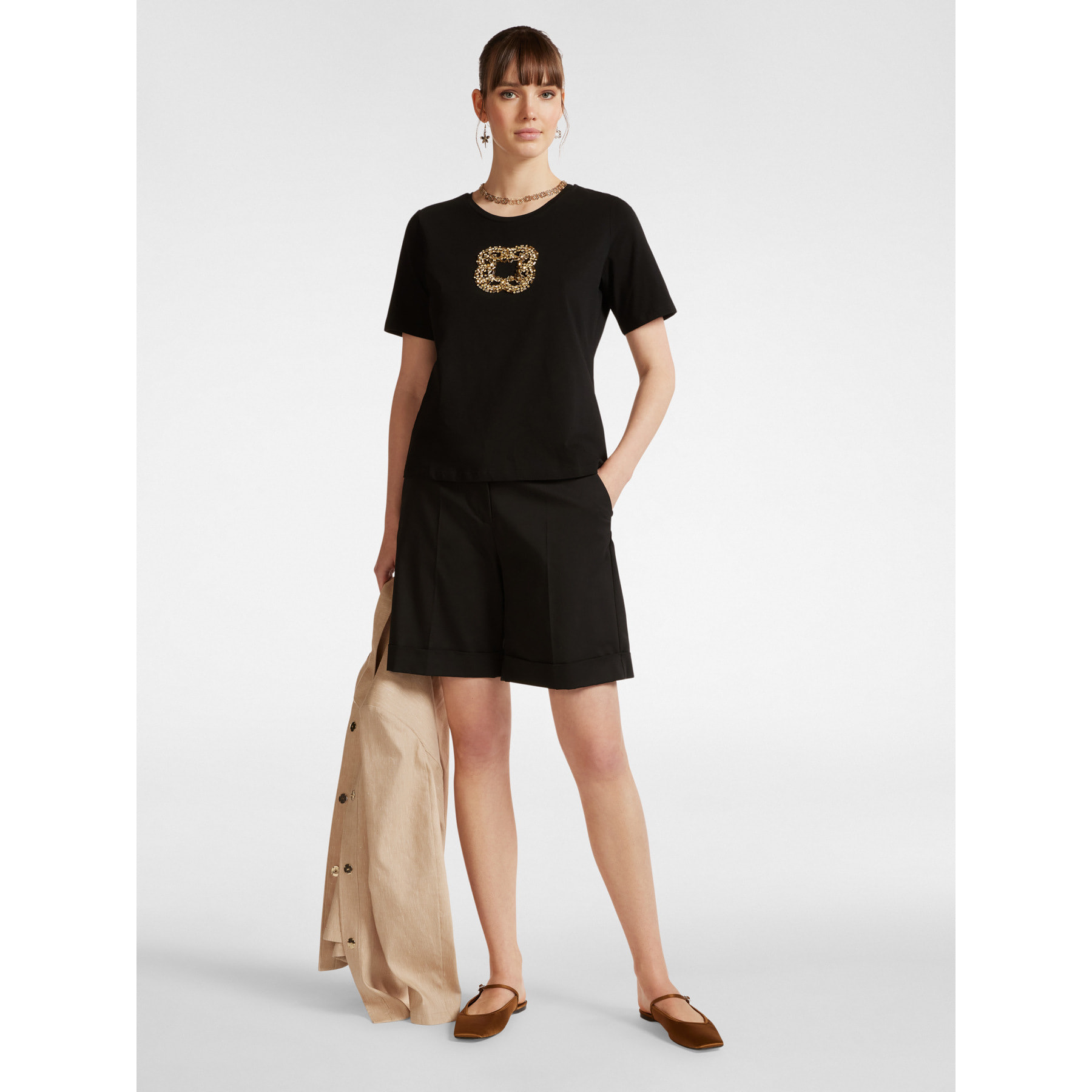 Elena Mirò - camiseta con bordado - Negro