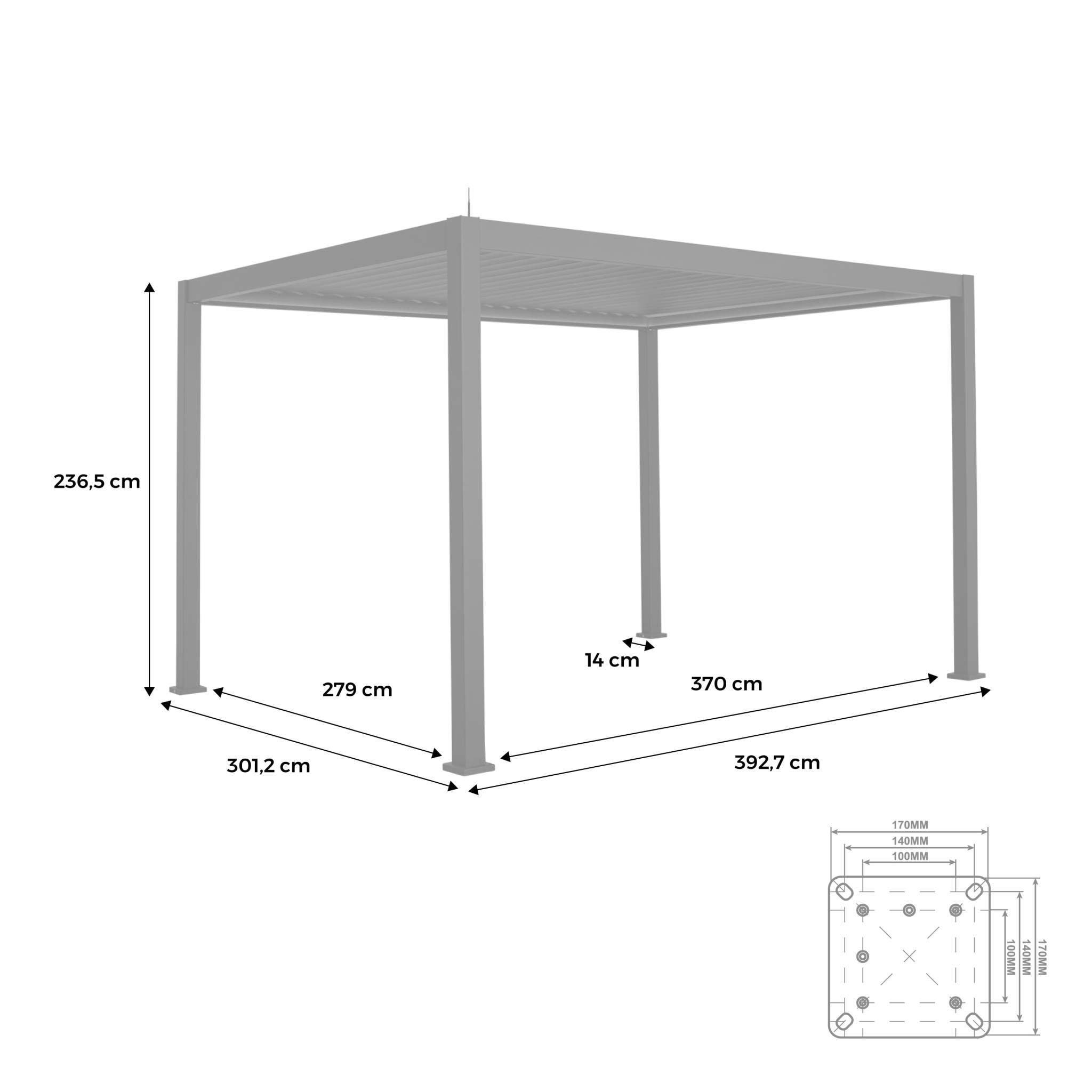 Pergola Bioclimatique électrique 3x4m. aluminium. à lames orientables avec éclairage LED