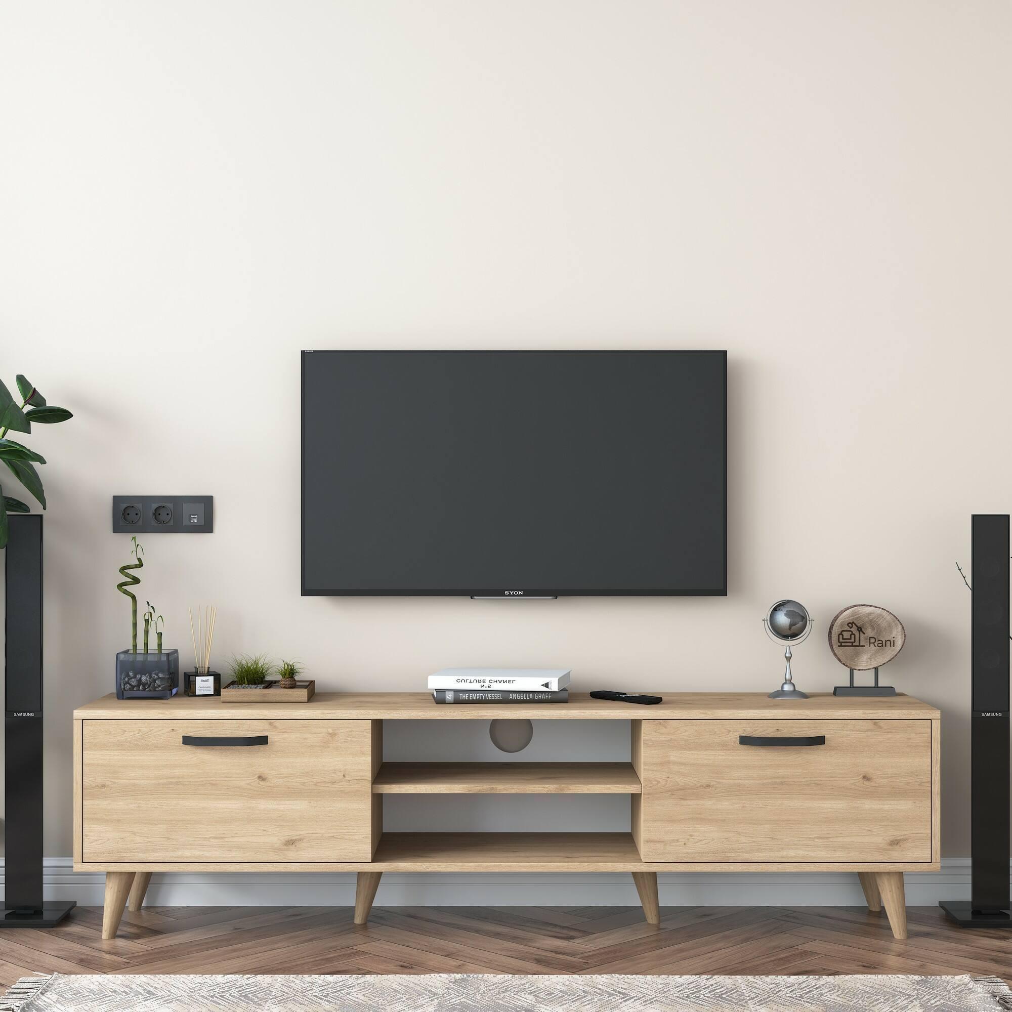 Mobile porta TV Dcastigli, Credenza da soggiorno, Armadio basso per TV, Base parete attrezzata, 180x35h48 cm, Noce