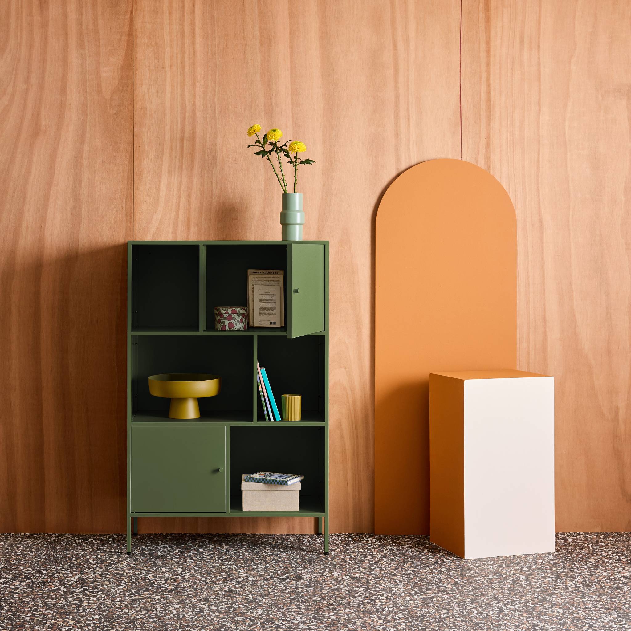 Buffet, meuble de rangement industriel métal 6 compartiments OKLAHOMA