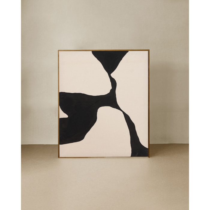 Tableau beige et noir décoratif sur coton avec cadre en bois peint à la main à la peinture à l'huile en différentes tailles