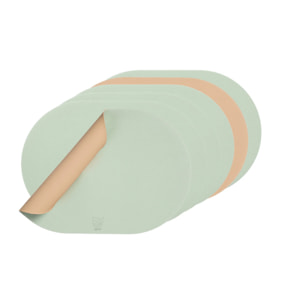 Set de table ovale réversible - 6 pièces - Cuir recyclé rose pâle et vert pâle
