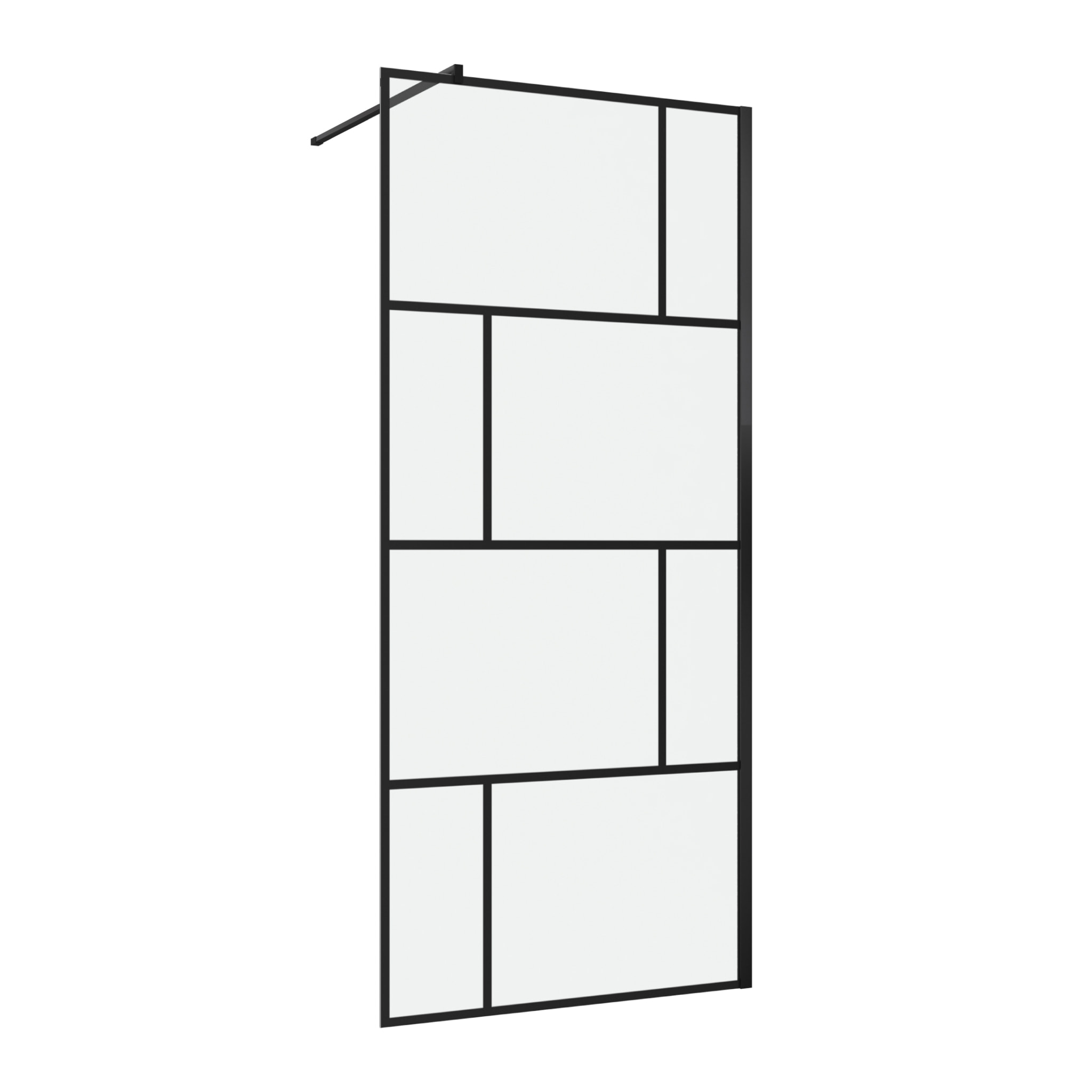 Paroi de douche a l'italienne serigraphie type Briques - 90x195cm - Profile noir mat - verre 5mm