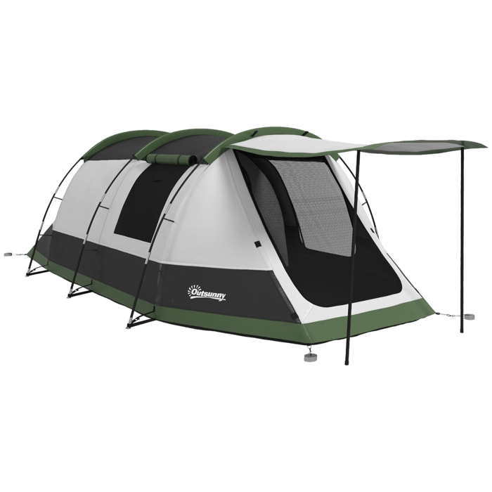 Tente de camping familiale 3-4 pers. - tente tunnel porche étanche 2000 mm - sac de transport inclus - gris