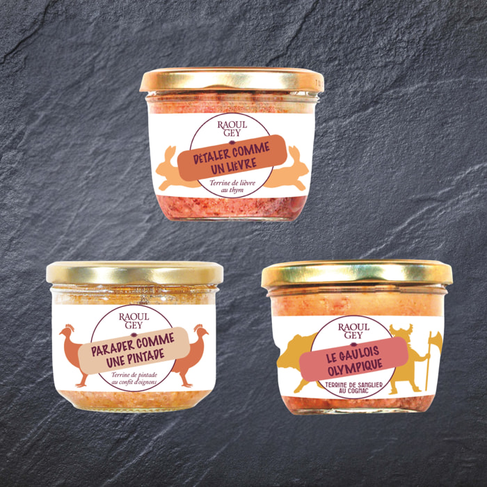 Assortiment de 3 Terrines : Lièvre, Pintade & Sanglier - 180gx3 - France