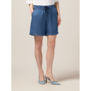 Oltre - Short de tencel con cordón - Azul