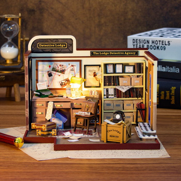 Agencia de detectives. Maqueta 3D realista con gran detalle y luces led.