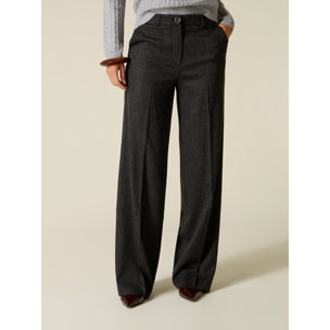 Oltre - Pantaloni palazzo in flanella con tasche - Grigio