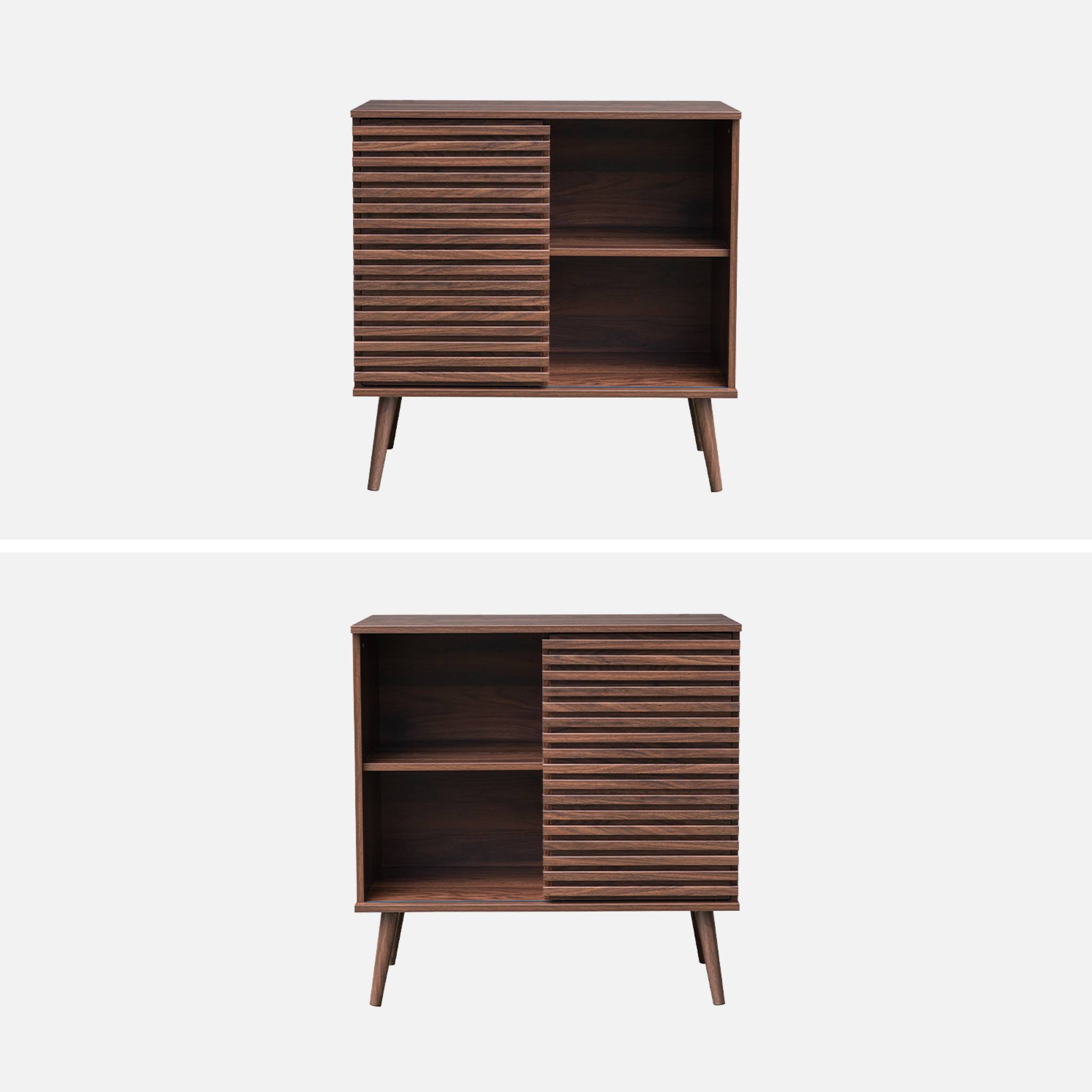 Buffet scandinave décor bois rainuré 1 porte coulissante 80cm MADERE