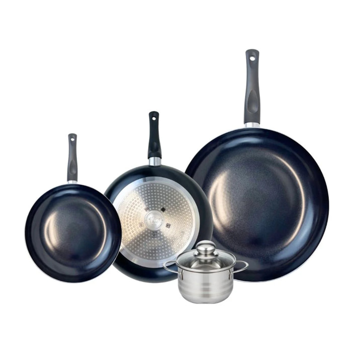 Ensemble de 3 Poêles de cuisson 20, 24 et 32 cm et 1 faitout 12 cm Elo Prima Brillant