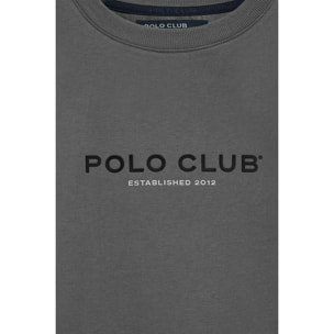 Maglietta grigio asfalto con scollo rotondo e logo gommato